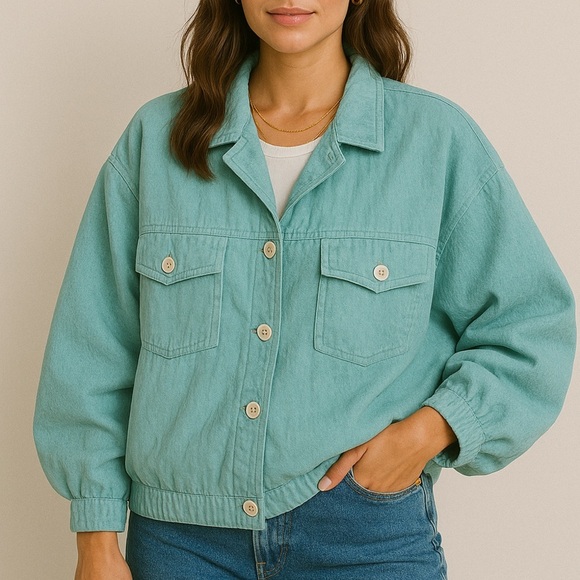 Vintage Jackets & Blazers - Vintage Cotton 90s Utility Bomber Jacket M Aqua